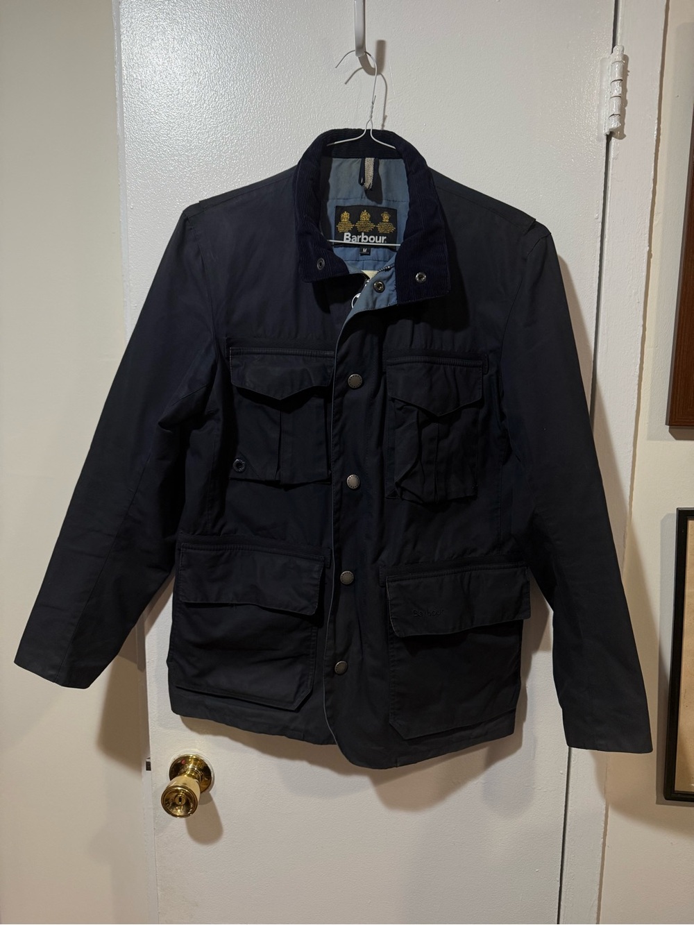 Barbour Men’s Navy Greatcoat Solange waxed cotton jacket - Medium